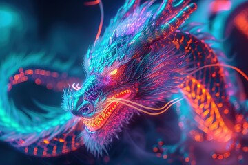 Give the dragon a modern twist with neon colors and glowing lines. Imagine its scales pulsing with...
