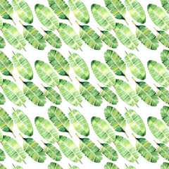 Seamless pattern with banana leaves, summer tropical pattern, watercolor, summer party, wedding, graphic resources, 300 dpi , jungle, greenery, botanical  