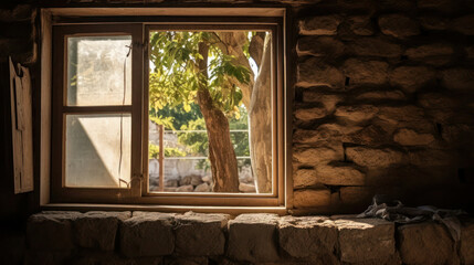 Old wooden window, frontal shot

