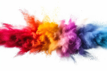 Photo colorful mixed rainbow powder explosion isolated on a white background