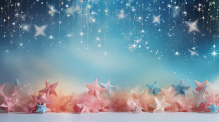 Flat lay composition for festive background with festive decorations and stars