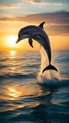 dolphin jumping at sunset