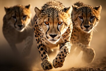 Naklejka premium Exciting cheetah hunt. raw power and intense pursuit of prey on the african savannah