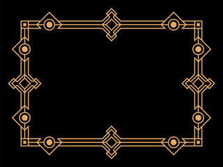 Art deco frame. Vintage linear border. Design a template for invitations, leaflets and greeting cards. Geometric golden frame. The style of the 1920s - 1930s. Vector illustration