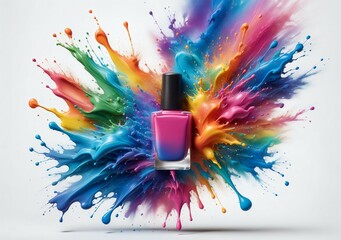 Nail polish, colorful paint splashes on white
