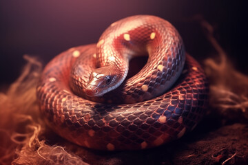 Fototapeta premium Rattlesnake in the wild, slithering through grass with a prominent rattling tail, showcasing the dangerous beauty of this venomous serpent in its natural habitat