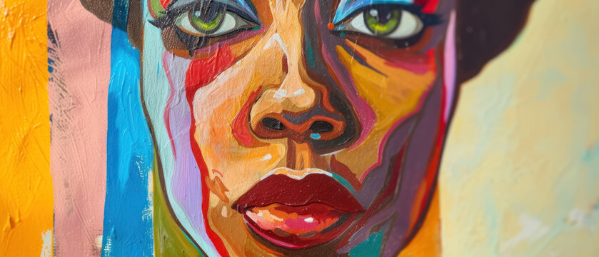 colorful Abstract portraits of a beautiful African american woman. Black woman abstract art. Black History Month with copy space for text