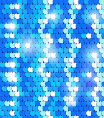 vector abstract background made of shimmering, shiny blue sequins with reflections. Sequin fabric background.