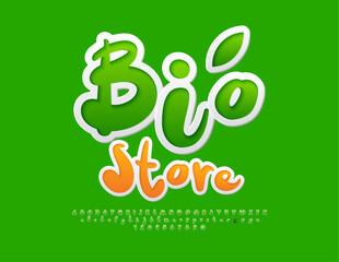 Naklejka premium Vector eco concept Bio Store. Modern Green Font. Creative set of creative Alphabet Letters, Numbers and Symbols set.