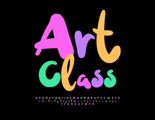 Vector creative logo Art Class. Bright handwritten Font. Trendy set of Alphabet Letters and Numbers.