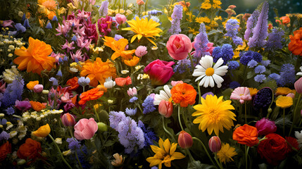 Fototapeta na wymiar Colorful blooming flowers background