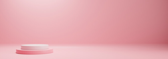.Pink podium on empty solid pastel background with spot light. Valentine, mother's day, birthday,...