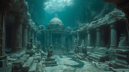 Divers discover ancient structures beneath the sea that may belong to the Atlantis, Roman, Babylonian or Mayan empires. - obrazy, fototapety, plakaty