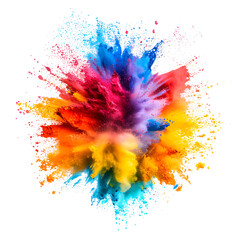 Colorful paint explosion in the air isolated on white background. Generative AI.