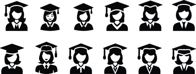 women education and empowerment logo/icon set, set of silhouettes of graduate women.