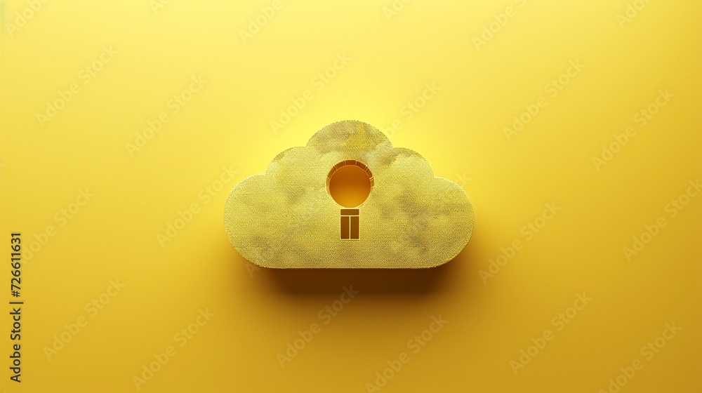 Poster security icon and cloud minimalist on yellow background generated by ai