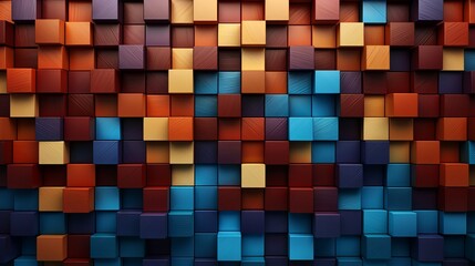 Vibrant and playful colorful wooden blocks aligned in 3d style, creating an abstract background