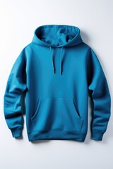 A blue hoodie photographed on a clean white background. Perfect for showcasing clothing design or as a fashion accessory.