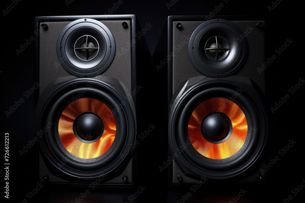 Poster Speakers placed on a table, ready for use. Suitable for various audio-related concepts