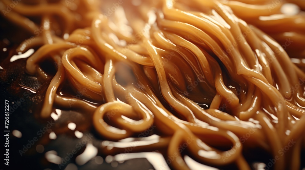 Poster a close up view of a pile of noodles. perfect for food-related projects