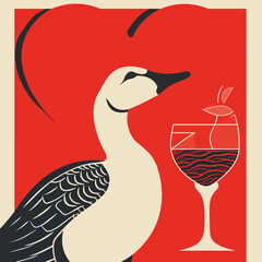Vector Illustration with Goose Farm Bird Big
