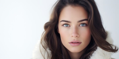 Naklejka premium A stunning young woman wearing a white coat. This image can be used to represent elegance, fashion, or professionalism
