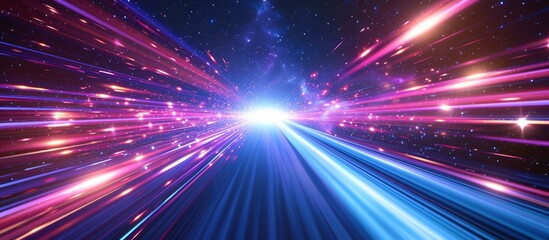 Illuminated background depicting concept of fast space travel with light rays.