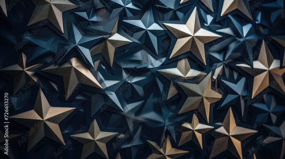 Poster A stunning display of stars arranged on a wall. Perfect for adding a touch of magic and elegance to any space