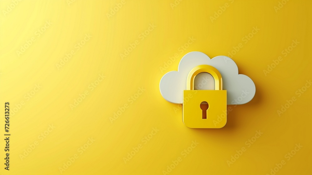 Poster security icon and cloud minimalist on yellow background generated by ai