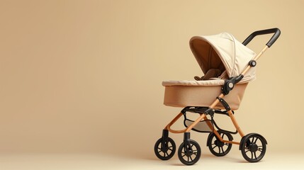 Modern Pram with Photography Studio Background, New Parent Product Mockup, Space for Text