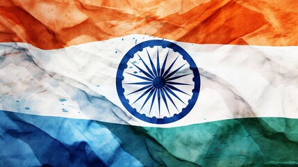 Watercolor painting of the republic day of india with tricolor background and patriotic elements