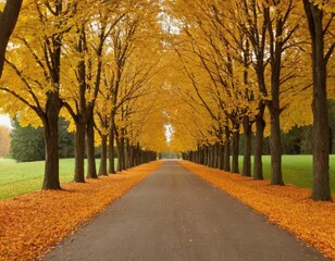 Naklejka premium Harvest Harmony Autumnal Splendor Along the Driveway