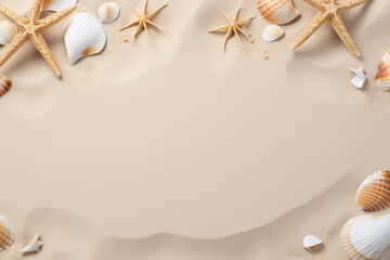 Obraz premium shells and starfish on sand,summer concept,Generated By Ai