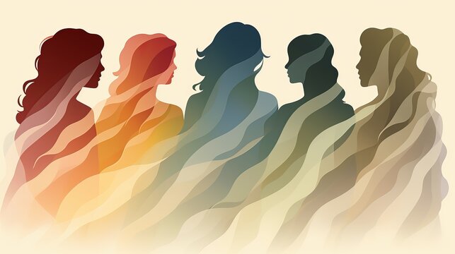 Silhouettes of three women embracing, symbolizing mental female health and friendship concept