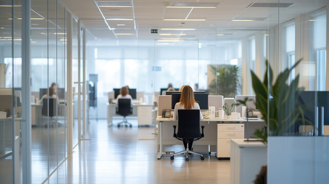 Femme de dis qui travaille dans un bureau - secr&eacute;taire ou femme d'affaires au bureau devant un ordinateur