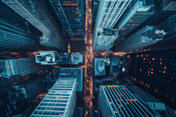 Aerial view of city from a window. - obrazy, fototapety, plakaty