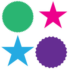 Set of vector starburst, sunburst badges. Nine different color. Simple flat style Vintage labels. Design elements. Colored stickers. A collection of different types and colors icon. eps 10