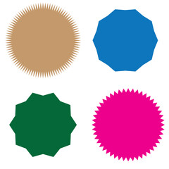 Set of vector starburst, sunburst badges. Nine different color. Simple flat style Vintage labels. Design elements. Colored stickers. A collection of different types and colors icon. eps 10