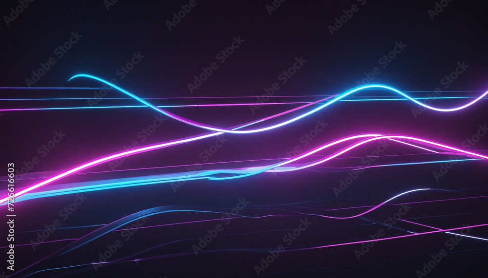 Poster neon light abstract background with pink and blue wavy lines. glowing neon lighting. futuristic styl