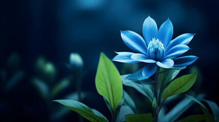 Fototapeta na wymiar blue and white flower,, Photo a blue and green photo of a plant with a flower on it