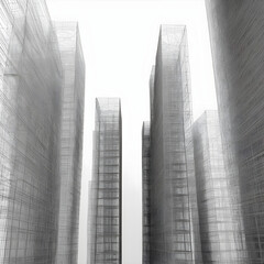 Fototapeta premium Wireframe city background. perspective 3d render of building wireframe. Graphics of the business city. Abstract. concept of smart or digital city, cityscape in futuristic sketch. Generative Ai