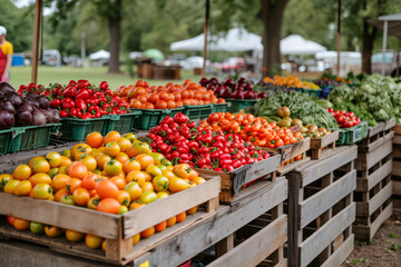 A local farmers' market supporting sustainable agriculture and small businesses, showcasing community-driven economics. Concept of supporting local economies and sustainable practices. Generative Ai.