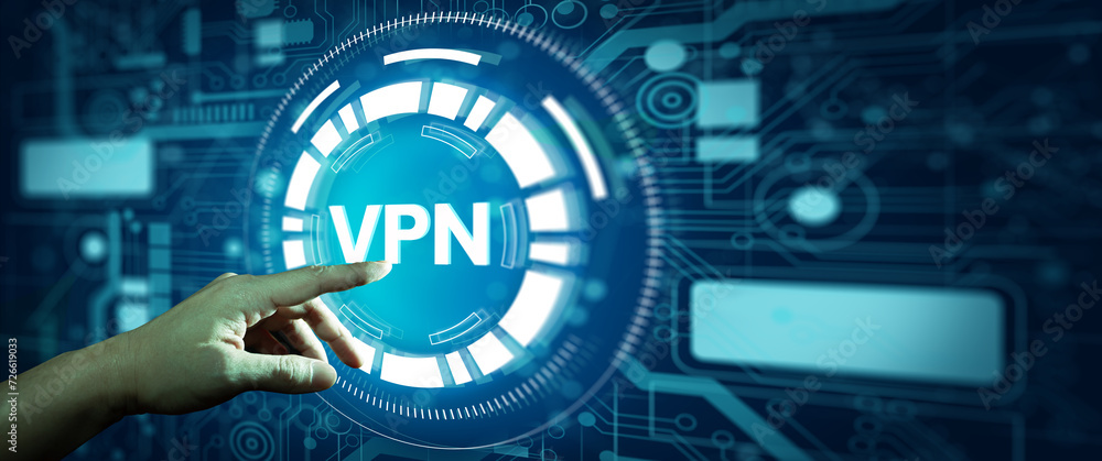 Wall mural business hand with vpn network security internet privacy encryption with technology abstract backgro