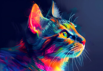 Portrait of a cat in bright saturated colors. Ai generated. - Powered by Adobe