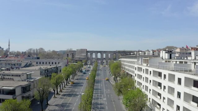 Istanbul aqueduct Unkapani, aerial footage, jk01