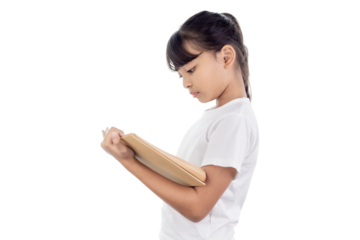 Asian girl reading the books isolated on white background with clipping path.