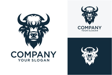 Black and White Vector Demon Animal Front View Bull Logo Template - Icon. T-shirt design. Profile. Tattoos - Illustration Art