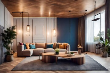 modern living room with beautiful hugging lights  