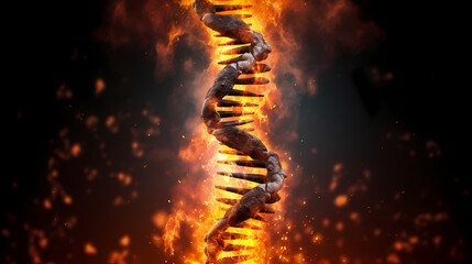 Obraz premium 3D rendering genetic diagram of human DNA under microscope