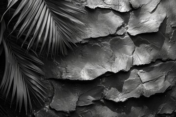 Black textured background with tropical foliage. The concept of dark nature